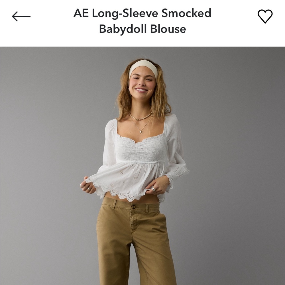 American Eagle Outfitters White Smocked Blouse